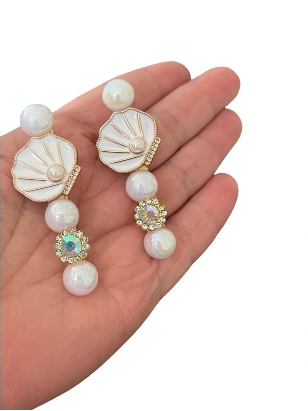 Pearlescent White Shell Drop Hair Clips with Gold Accents FINAL PRICE DROP